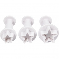 Ausstecher mit Stempelgriff, Stern, D 2,1+2,3+2,6 cm, Weiß, 3 Stk/ 1 Pck