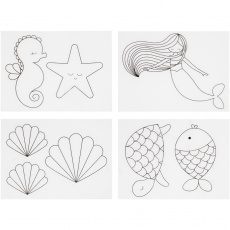 Plastikschrumpfplatten mit Motiven, Meerjungfrau, Blatt 10,5x14,5 cm, Dicke 0,3 mm, Matt transparent, 4 Bl./ 1 Pck