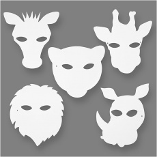 Dschungeltier-Masken, H 22,5-25 cm, B 20,5-22,5 cm, 230 g, Weiß, 16 Stk/ 1 Pck