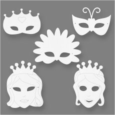 Märchen-Masken, H 13,5-25 cm, B 17-25 cm, 230 g, Weiß, 16 Stk/ 1 Pck