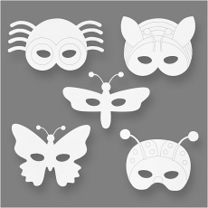 Insekten-Masken, H 14-17 cm, B 19,5-23 cm, 230 g, Weiß, 16 Stk/ 1 Pck