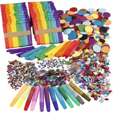 Glitzer und Holzstäbchen, Sortierte Farben, 1 Set