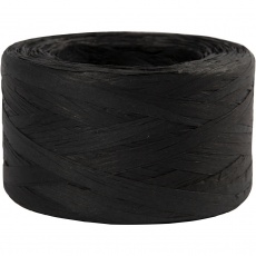 Papierbast (Raffia), B 7-8 mm, Schwarz, 100 m/ 1 Rolle