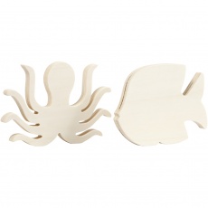 Meerestier-Figuren, Krake und Fisch, H 11 cm, B 16 cm, Dicke 1,2 cm, 2 Stk/ 1 Pck