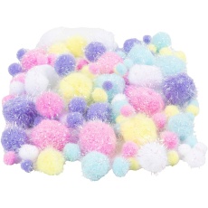 Pompons, D 15-40 mm, Glitter, Pastellfarben, 62 g/ 1 Pck