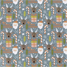Geschenkpapier, Weihnachtsmann, Weihnachtsgeschenk, Lutscher, Rentier, B 50 cm, 80 g, Grau, 100 m/ 1 Rolle