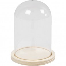 Plastikglas Glocke auf Holzfuß, H 9,5 cm, D 6 cm, Lochgröße 3 mm, 1 Stk