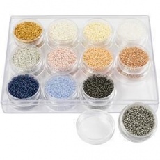 Rocailleperlen, D 1,7 mm, Größe 15/0, Lochgröße 0,5-0,8 mm, sanfte, dezente Farben, 12x15 g/ 1 Pck