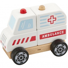 VIGA Ambulanzwagen aus Holzklötzen, Ambulanz, Größe 13x10x8 cm, 1 Stk