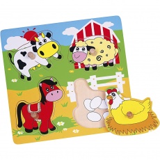 VIGA Holzpuzzle mit Greifknöpfen, Bauernhoftiere, Größe 22x22 cm, 4 Stücke, 1 Stk