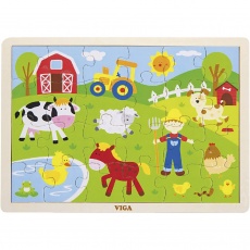 VIGA Holzpuzzles, Bauernhoftiere, Größe 30x22,5 cm, 1 Stk, 24 Stücke