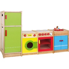VIGA Spielküche aus Holz, H 54-92 cm, T 36 cm, B 160 cm, 4 Teile/ 1 Set