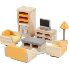 VIGA Puppenhausmöbel, Wohnzimmer, Größe 2x2x7,5 cm, 8 Teile/ 1 Set