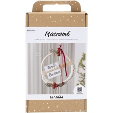 Kreativ Set Macramé, Adventskranz, Moosgrün, Weihnachtsrot, Naturweiß, 1 Pck