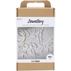 Kreativ Mix Schmuck, Halsketten, Armbänder, Ohrringe, Vergoldet, Perlmuttweiß, 1 Pck