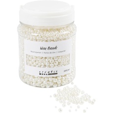 Wachsperlen, D 3-8 mm, Lochgröße 1,3-2,5 mm, Perlmuttweiß, 430 g, 700 ml/ 1 Dose