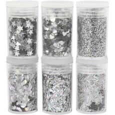 Biologisch abbaubarer Sparkles & Pailletten, Silber, 6x7 ml/ 1 Pck