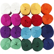 Krepppapier-Rollen, L 20 M, B 5 cm, 22 g, Sortierte Farben, 20 Rolle/ 1 Pck