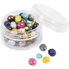 Süßwasserperlen, D 5-6 mm, Lochgröße 0,5 mm, Perlmuttfarben, 60 Stk/ 1 Pck