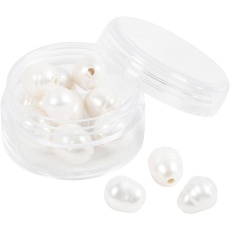 Süßwasserperlen, Längs perforiert, D 9-11 mm, Lochgröße 2 mm, Perlmutt, 13 Stk/ 1 Pck