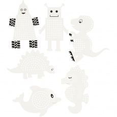 Stickkarton, Tiere & Roboter, H 8-13 cm, B 8-13 cm, Weiß, 6x3 Stk/ 1 Pck