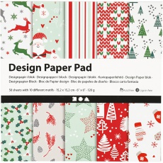 Design-Papier im Block, 15,2x15,2 cm, 120 g, Grün, Rot, Weiß, 50 Bl./ 1 Pck