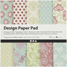 Design-Papier im Block, Blatt 15,2x15,2 cm, 120 g, Mintgrün, Flieder, 50 Bl./ 1 Pck