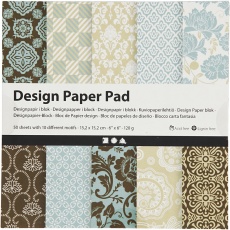 Design-Papier im Block, Blatt 15,2x15,2 cm, 120 g, Hellblau, Braun, 50 Bl./ 1 Pck