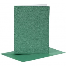 Karten & Kuverts, Kartengröße 10,5x15 cm, Umschlaggröße 11,5x16,5 cm, Glitter, 110+250 g, Grün, 4 Set/ 1 Pck