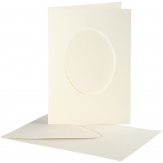 Passepartout-Karten mit Kuvert, oval, Kartengröße 10,5x15 cm, Umschlaggröße 11,5x16,5 cm, Naturweiß, 10 Set/ 1 Pck