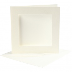 Passepartout-Karten mit Kuvert, Kartengröße 12,5x12,5 cm, Umschlaggröße 13,5x13,5 cm, Naturweiß, 10 Set/ 1 Pck