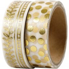 Washi Tape, Girlanden und Punkte, B 15 mm, Gold, 2x4 m/ 1 Pck