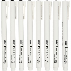 Fine Line Marker - Sortiment, Strichstärke 0,03+0,05+0,1+0,2+0,3+0,5+0,8+1,0 mm, Schwarz, 8 Stk/ 1 Pck