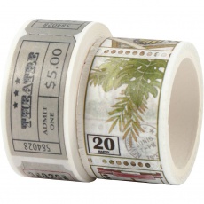 Washi Tape, Ticket- und Naturmotive, L 3+5 M, B 20+25 mm, 2 Rolle/ 1 Pck