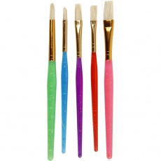 Pinsel für Kinder, 8+12+18, L 14-16 cm, B 5-10 mm, Flach,rund, Sortierte Farben, 5 Stk/ 1 Pck