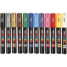 Posca Marker , PC-1M, Strichstärke 0,7 mm, extrafein, Sortierte Farben, 12 Stk/ 1 Pck