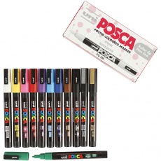 Posca Marker , PC-3M, Strichstärke 0,9-1,3 mm, fein, Sortierte Farben, 12 Stk/ 1 Pck