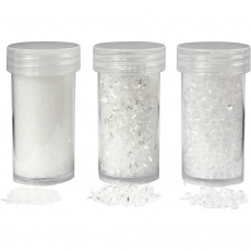 Kunstflocken/-schnee, Weiß mit Glitter, 35+35+8 g, 3 Dose/ 1 Pck