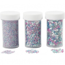 Mini Beads - Sortiment, Größe 0,6-0,8+1,5-2+3 mm, Pastellfarben, 3x45 g/ 1 Pck