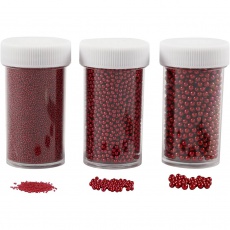 Mini Beads - Sortiment, Größe 0,6-0,8+1,5-2+3 mm, Rot, 3x45 g/ 1 Pck