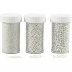 Mini Beads - Sortiment, Größe 0,6-0,8+1,5-2+3 mm, Perlmutt, 3x45 g/ 1 Pck