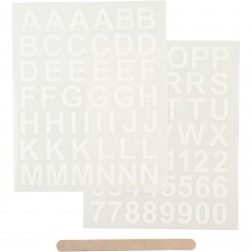 Rub-on Stickers, Buchstaben & Zahlen, H 17 mm, B 17 mm, Blatt 12,2x15,3 cm, Weiß, 1 Pck