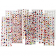 Strassstein-Sticker, D 2-10 mm, Blatt 27x9 cm, Inhalt kann variieren , 12 Bl. sort./ 1 Pck