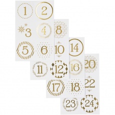 Sticker für Adventskalender, D 40 mm, Blatt 9x14 cm, Gold, Weiß, 4 Bl./ 1 Pck