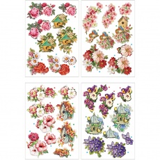 3D-Découpage-Motive, Blumen und Vögel, Blatt 21x30 cm, 4 Bl./ 1 Pck