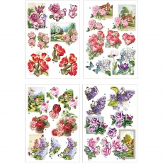 3D-Découpage-Motive, Blumen und Schmetterlinge, Blatt 21x30 cm, 4 Bl./ 1 Pck