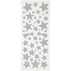 Sticker mit Glitter, Sterne, Blatt 10x24 cm, Silber, 2 Bl./ 1 Pck