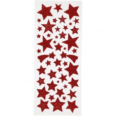 Sticker mit Glitter, Sterne, Blatt 10x24 cm, Rot, 2 Bl./ 1 Pck