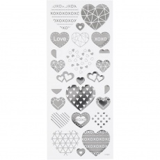 Stickers, Herzen, Blatt 10x24 cm, Silber, 1 Bl.