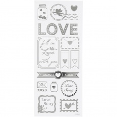 Sticker mit Sternen, Love, Blatt 10x24 cm, Silber, 1 Bl.